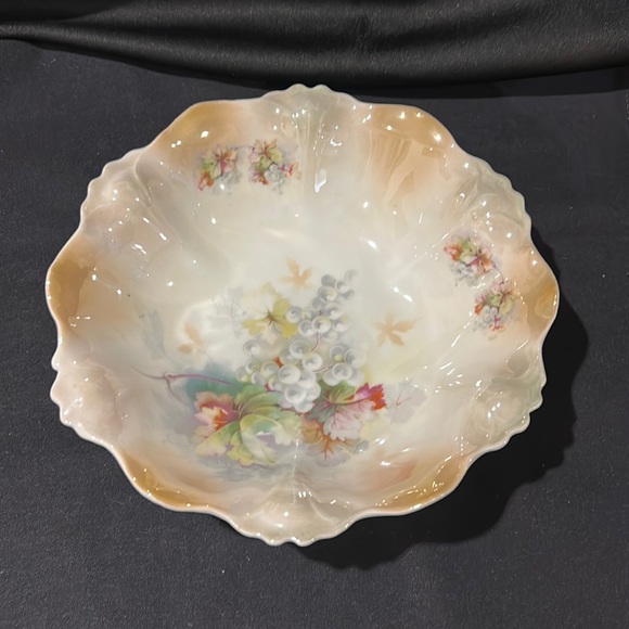 9” antique Silesia Luster Ware fine bone China Grapes Prussia Germany - Picture 1 of 6